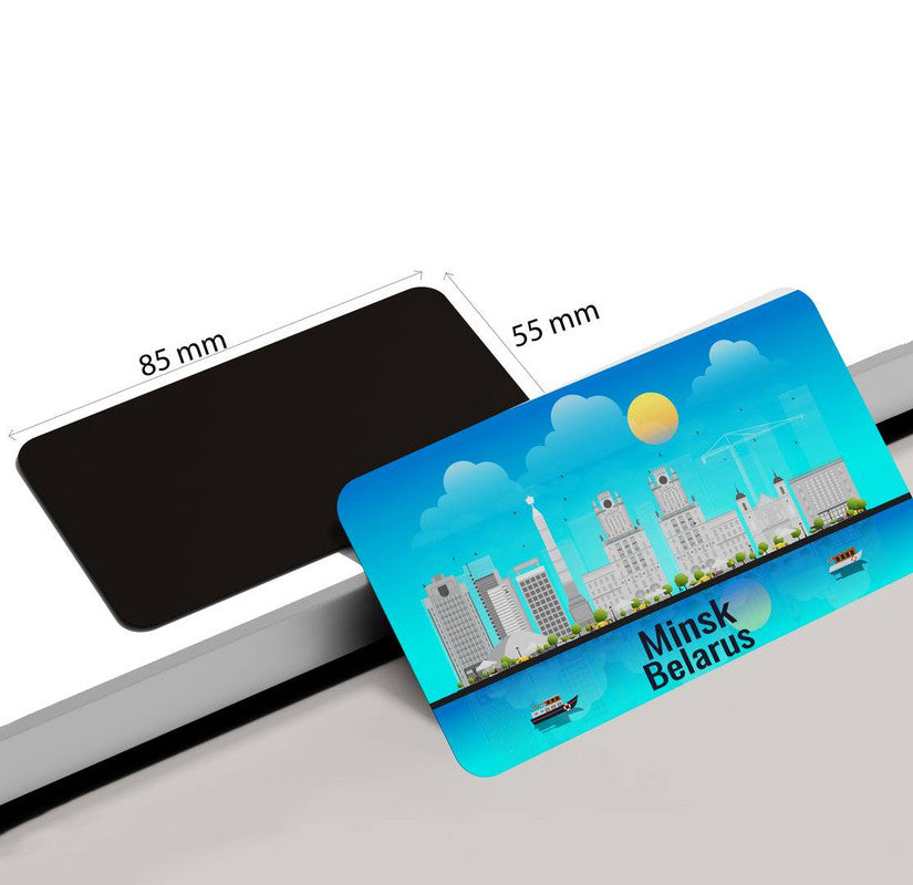 dhcrafts Rectangular Rubber Fridge Magnet / Magnetic Card Blue Belarus Minsk Design Pack of 1 (8.6cm x 5.4cm)